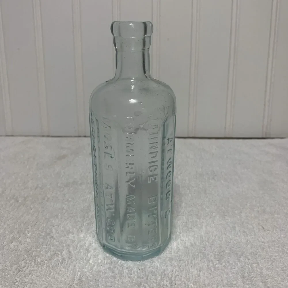 Atwoods Jaundice Bitters Aqua Bottle 12 Sided Georgetown Mass.